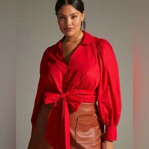 Maeve Red Poplin bow front blouse (XXS)